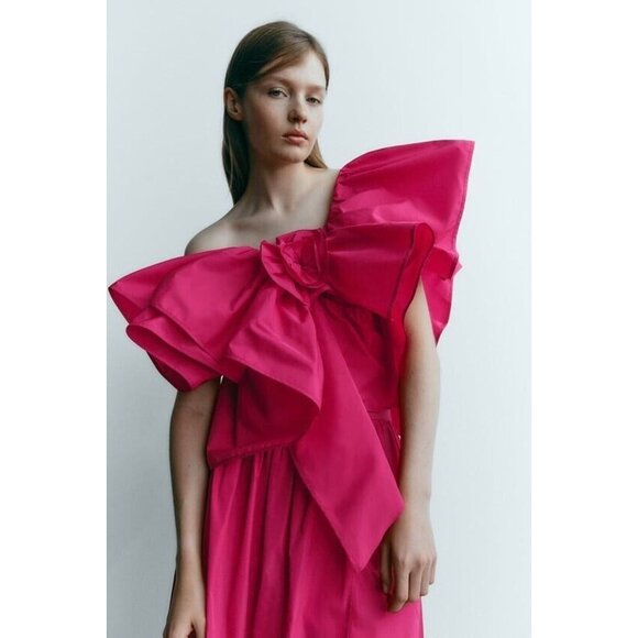 ZARA WOMAN NWT  FUCHSIA RUFFLED ASYMMETRIC TOP 8546/180 SIZE XS - Picture 3 of 8